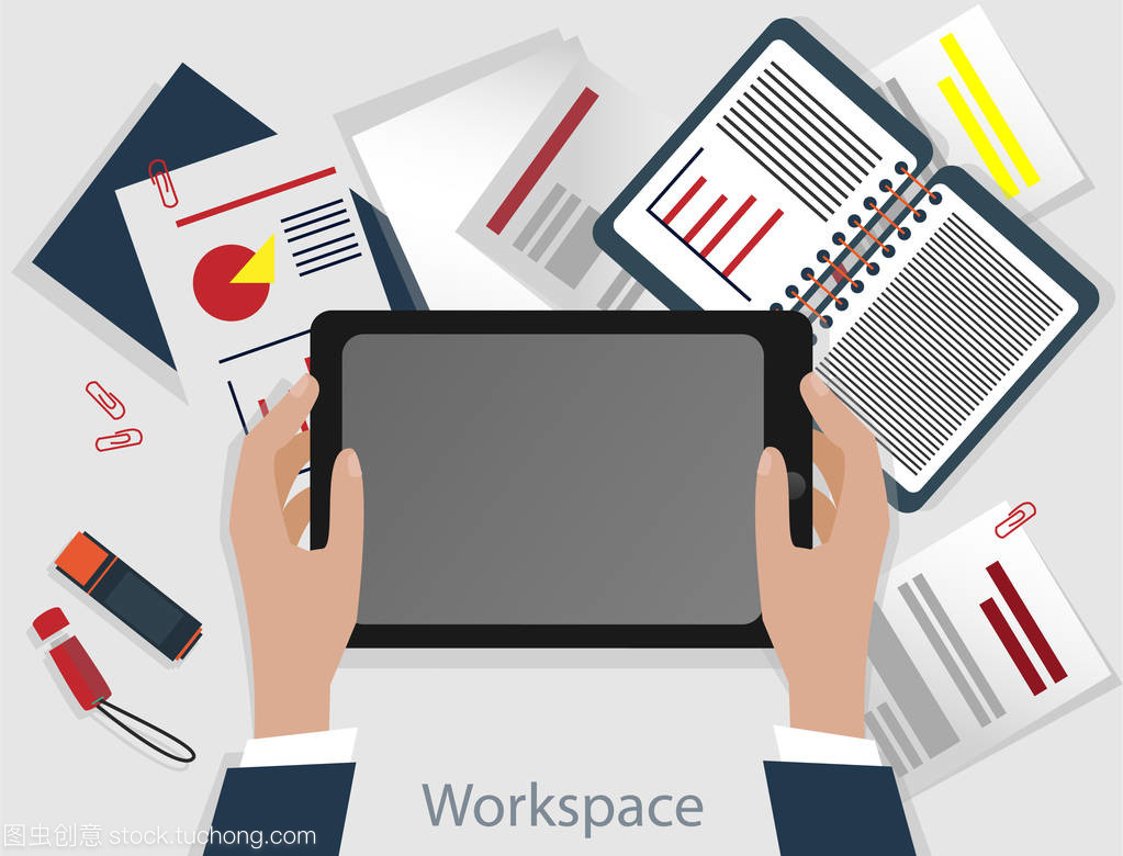 业务工作场所中的平板电脑与电脑平面设计应用